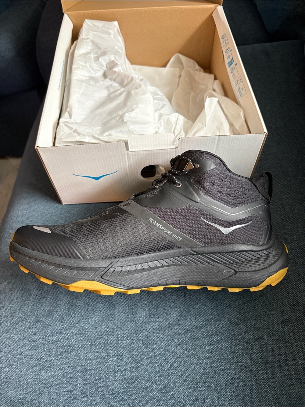 Hoka Black and Yellow Men's Transport Hike GTX Shoes